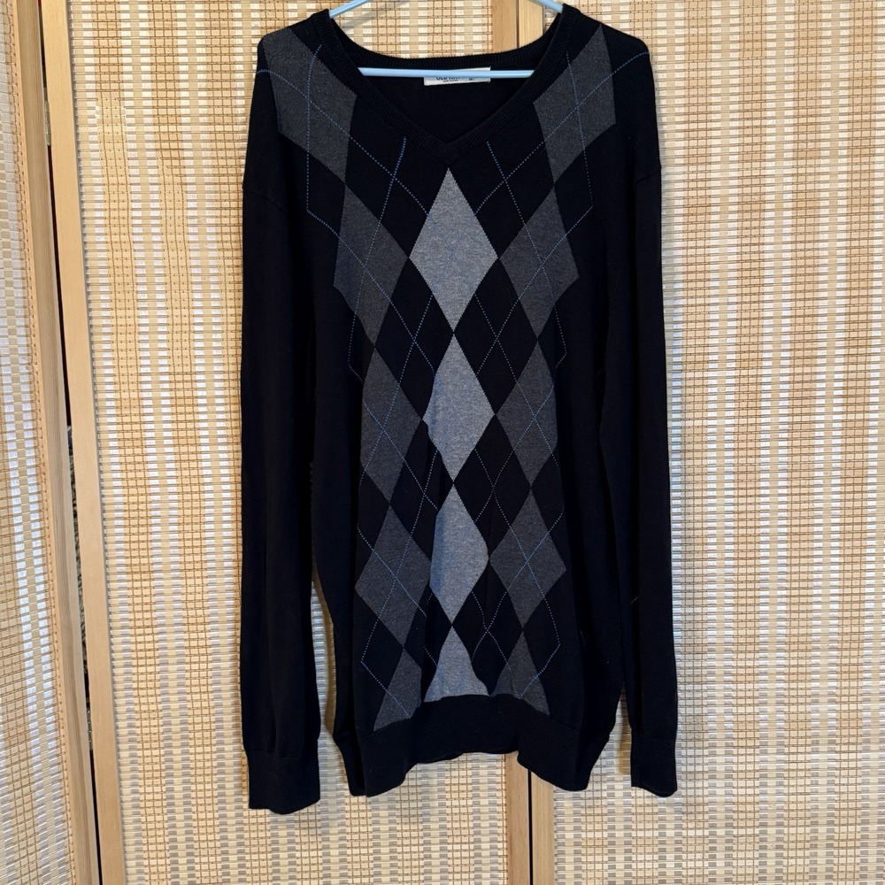 Old Navy Mens L V Neck Argyle Pullover Long Sleeve Sweater Preppy‎ Office